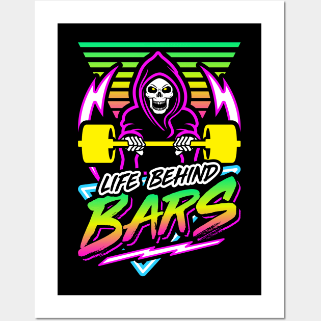 Life Behind Bars (Gym Reaper) Retro Neon Synthwave 80s 90s Wall Art by brogressproject